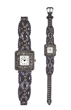 104G - Wide with Antique Style Square Marcasite Watch