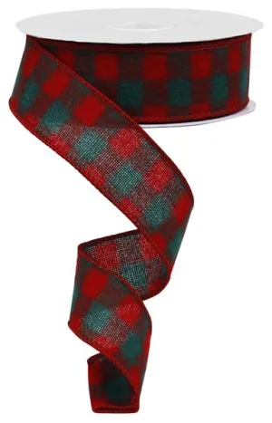 1.5"x10yd Fuzzy Flannel Check On Royal, Red/Green  BT10