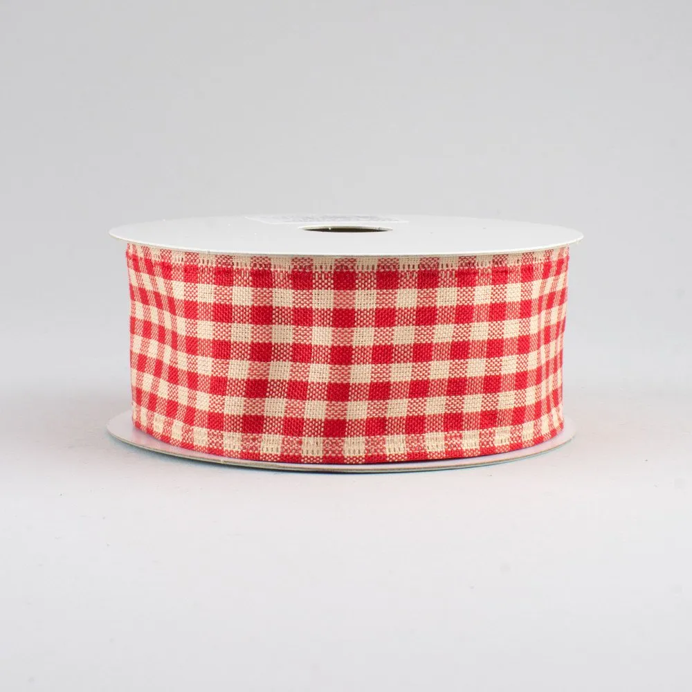 1.5"x10yd Primitive Gingham Check On Linen, Red/Beige  S33