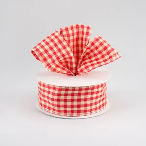 1.5"x10yd Primitive Gingham Check On Linen, Red/Beige  S33