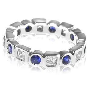 1.65 CT Round & Princess Cut Blue Sapphires & Diamonds - Eternity Ring