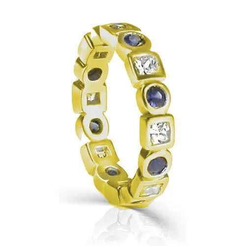 1.65 CT Round & Princess Cut Blue Sapphires & Diamonds - Eternity Ring