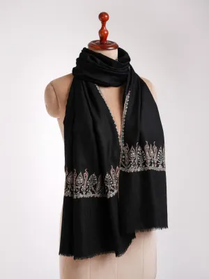 Black Sozni Embroidered Paisley Cashmere Stole