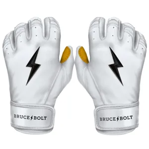 Bruce Bolt PREMIUM PRO Short Cuff Batting Gloves: White