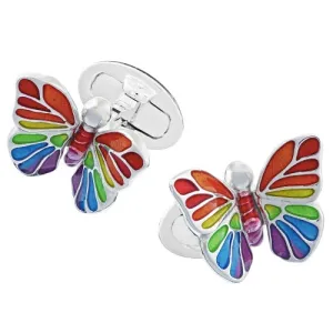 Colorful Rainbow Enamel Butterfly Sterling Silver Cufflinks