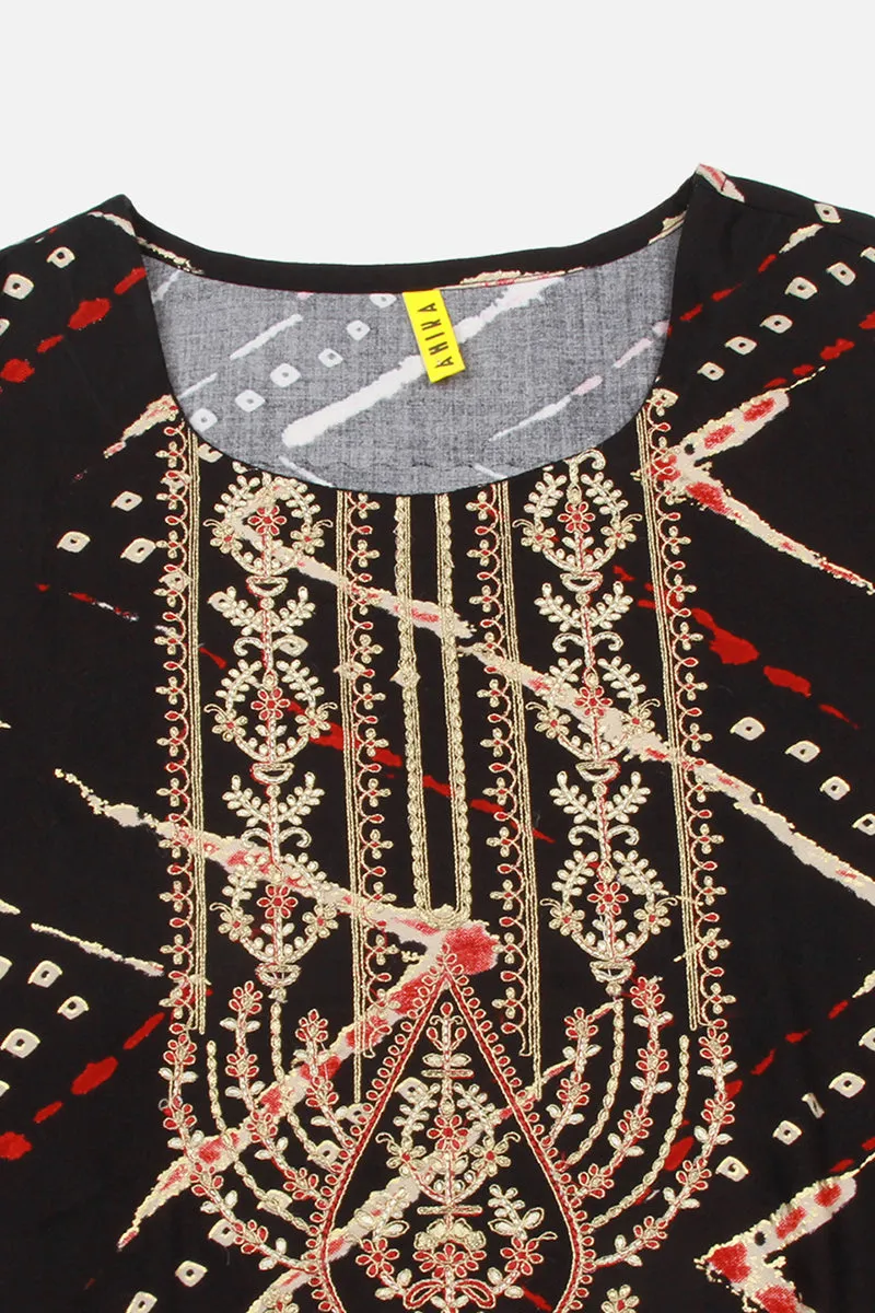 Cotton Blend Black Printed Straight Kurta