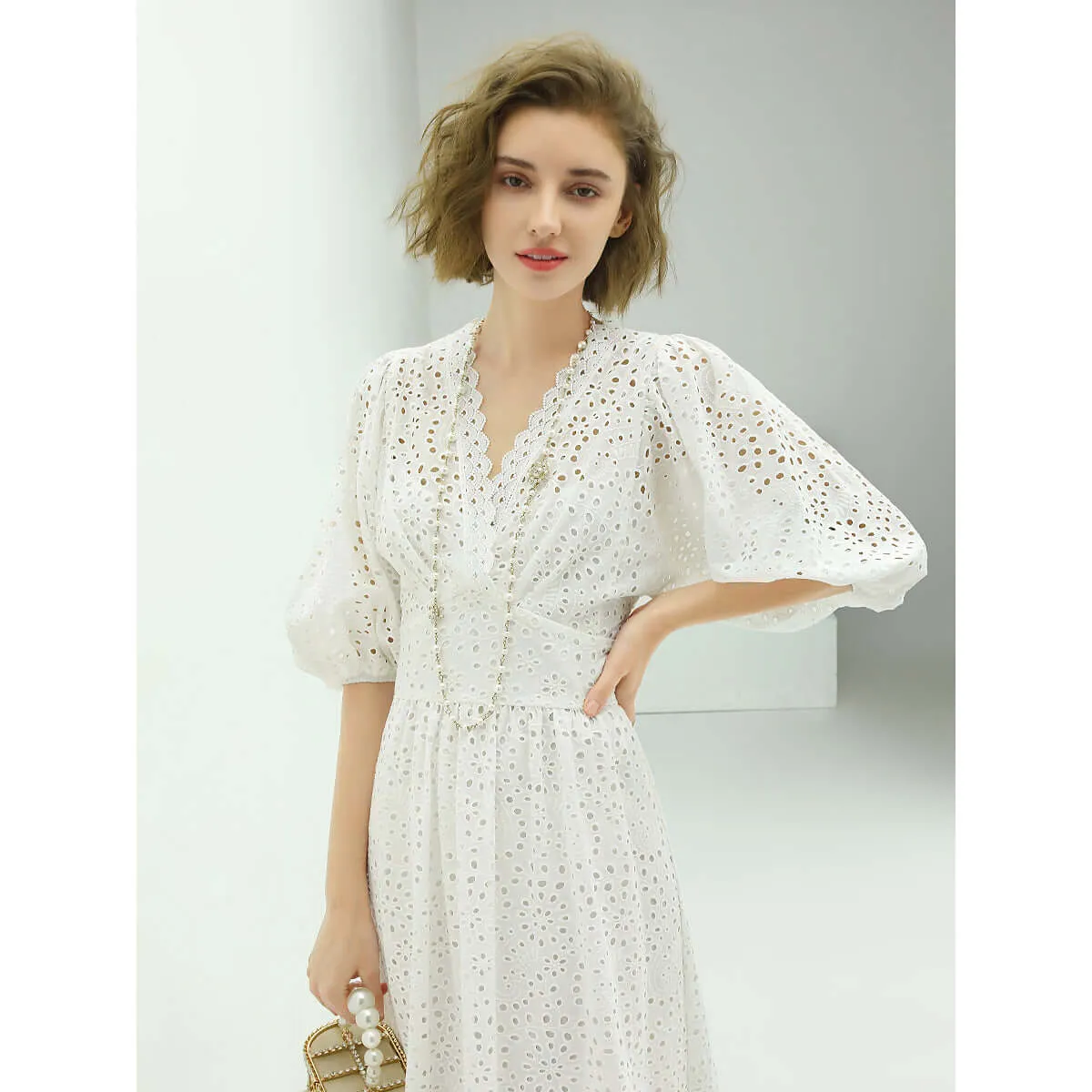 Delicate French Lace Cutwork White Cotton Dress