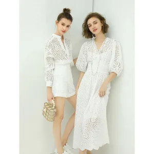 Delicate French Lace Cutwork White Cotton Dress