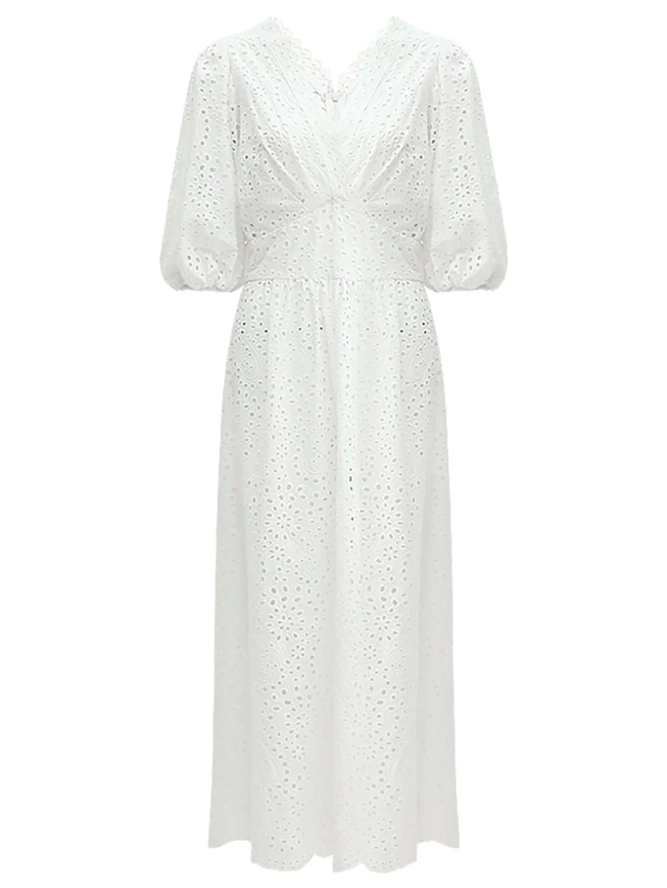 Delicate French Lace Cutwork White Cotton Dress