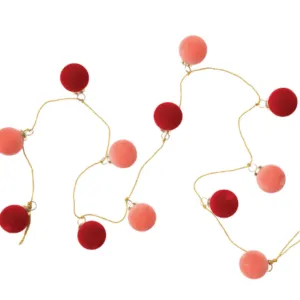 Flocked Glass Ball Ornament Garland with a Gold Cord, Pink & Red