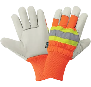 Global Glove High-Visibility Standard-Grade Cowhide Leather Insulated Gloves with Knit Wrist