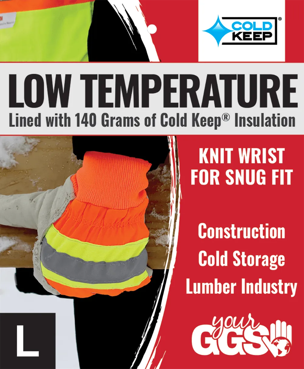 Global Glove High-Visibility Standard-Grade Cowhide Leather Insulated Gloves with Knit Wrist