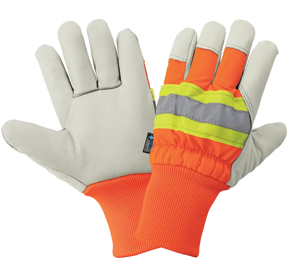 Global Glove High-Visibility Standard-Grade Cowhide Leather Insulated Gloves with Knit Wrist