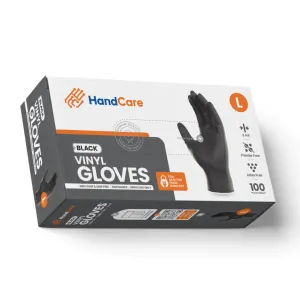 HandCare Black Vinyl Gloves - Powder Free (3 Mil), 1,000 Gloves