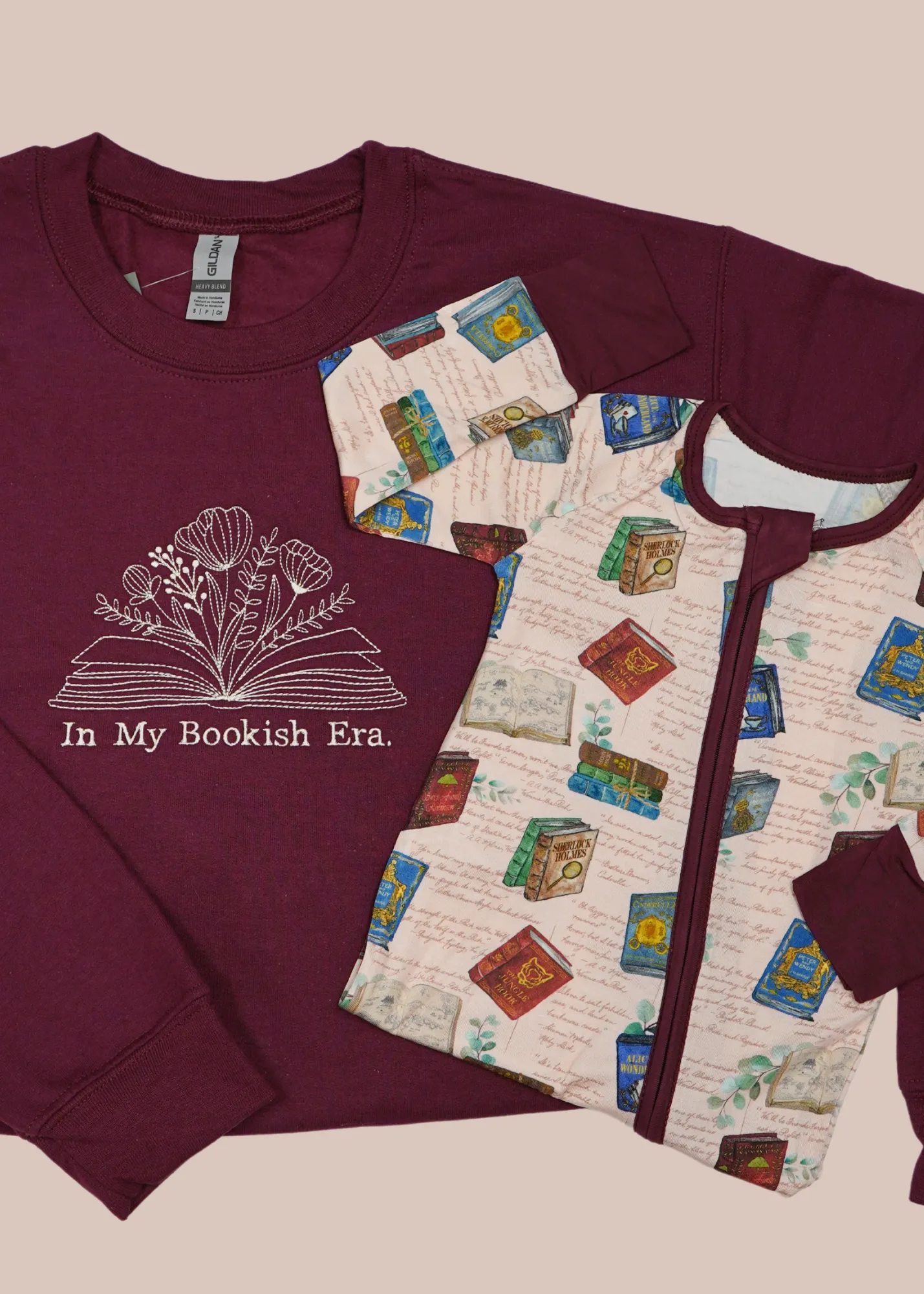 IN MY BOOKISH ERA Embroidered Maroon Crewneck Sweatshirt