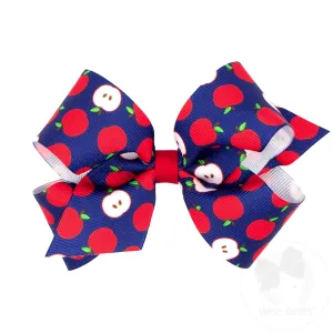 Medium Apple-printed Grosgrain Girls Hair Bow