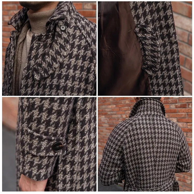 Men's Houndstooth Balmacaan Wool Coat Coffee