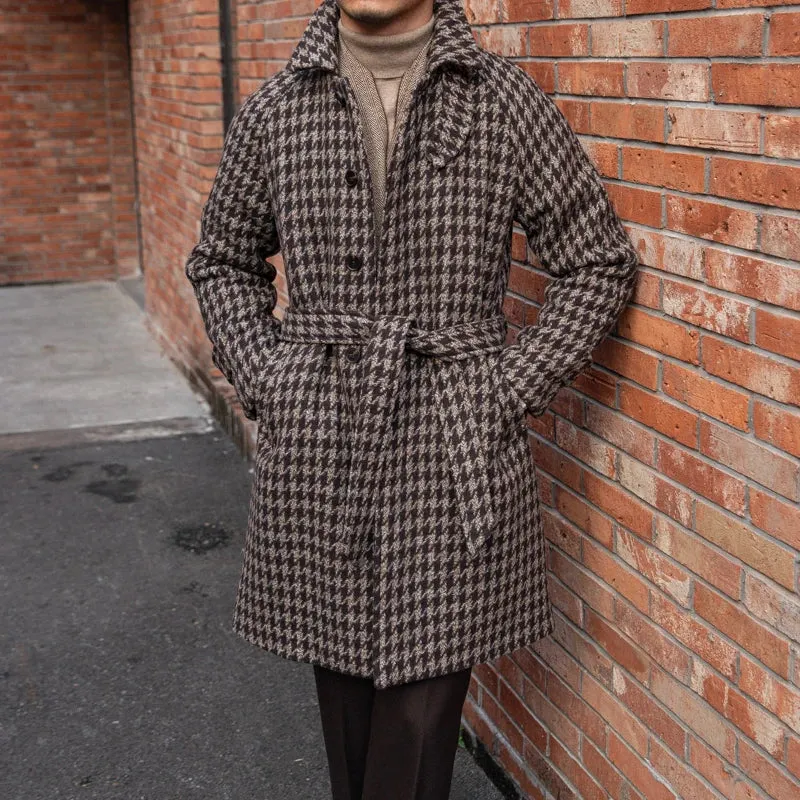 Men's Houndstooth Balmacaan Wool Coat Coffee