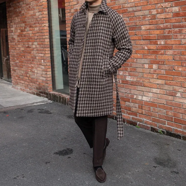 Men's Houndstooth Balmacaan Wool Coat Coffee