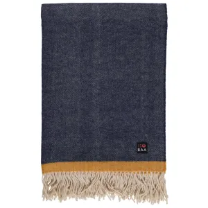 Merino Herringbone Throw (Navy/Mustard Stripe)