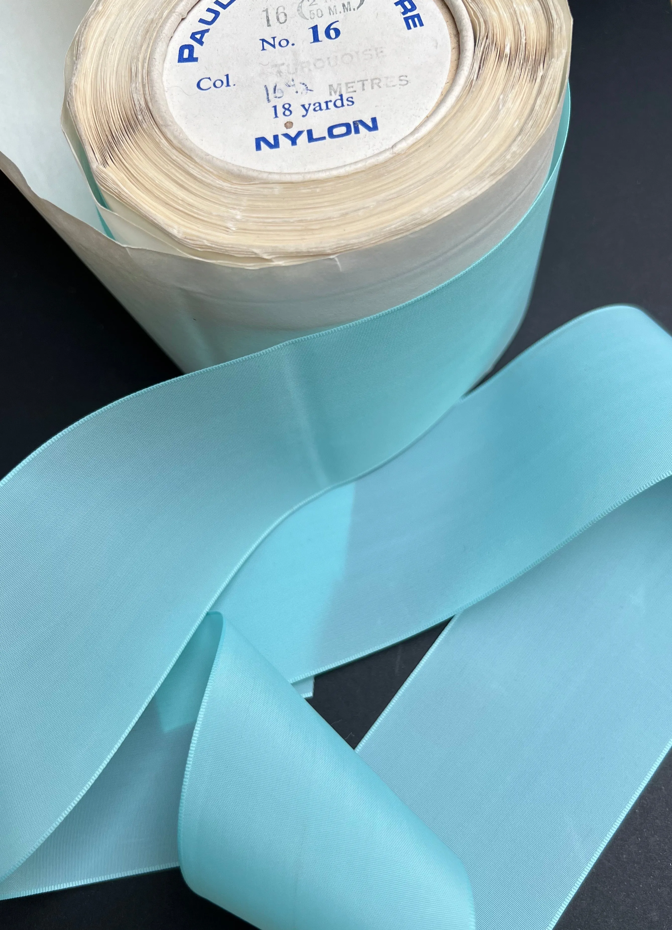 Pale Turquoise Vintage Swiss 5cm / 2" Nylon Ribbon - 18 yd roll.