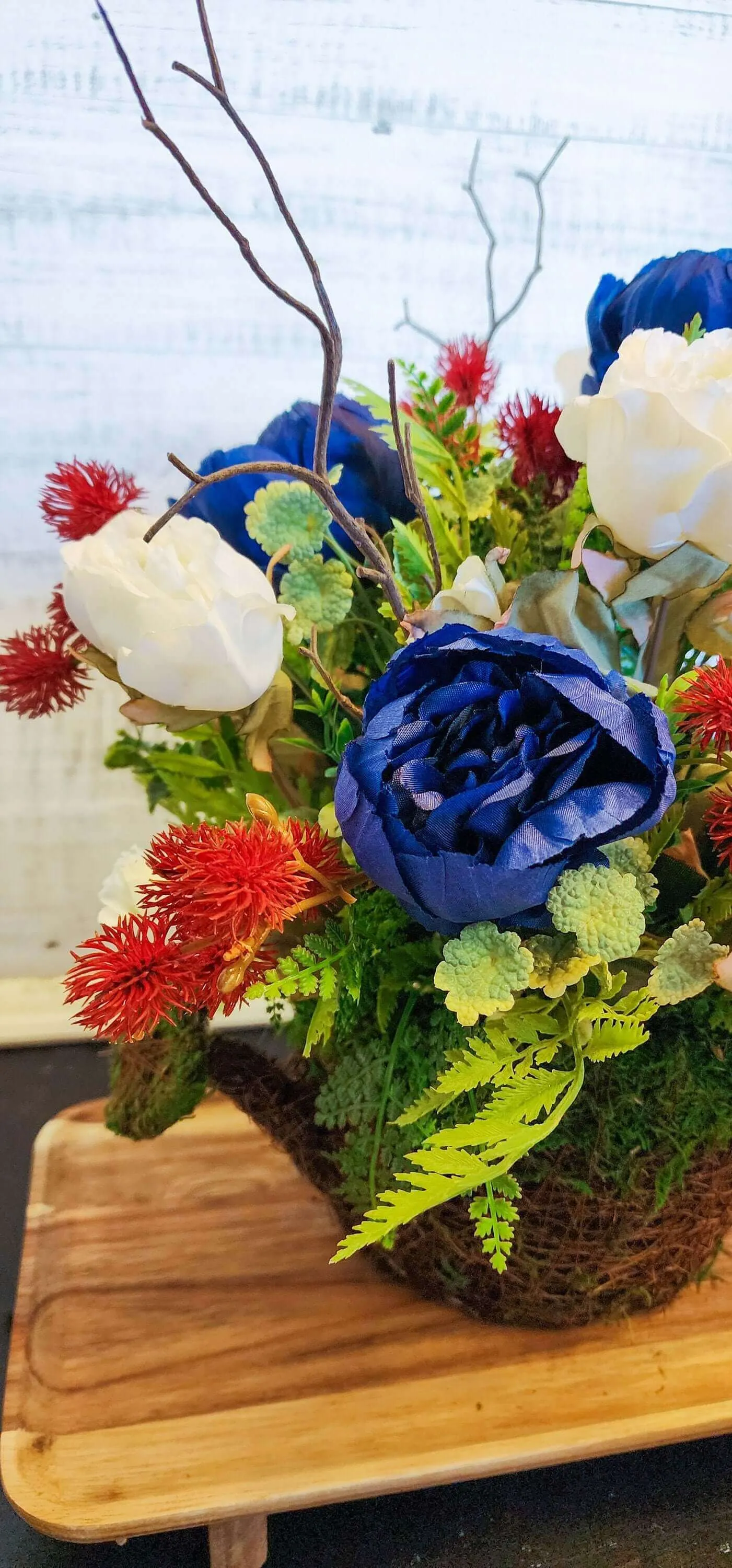 Patriotic Watering Can Floral Arrangement - Red, White & Blue Centerpiece for 4th of July