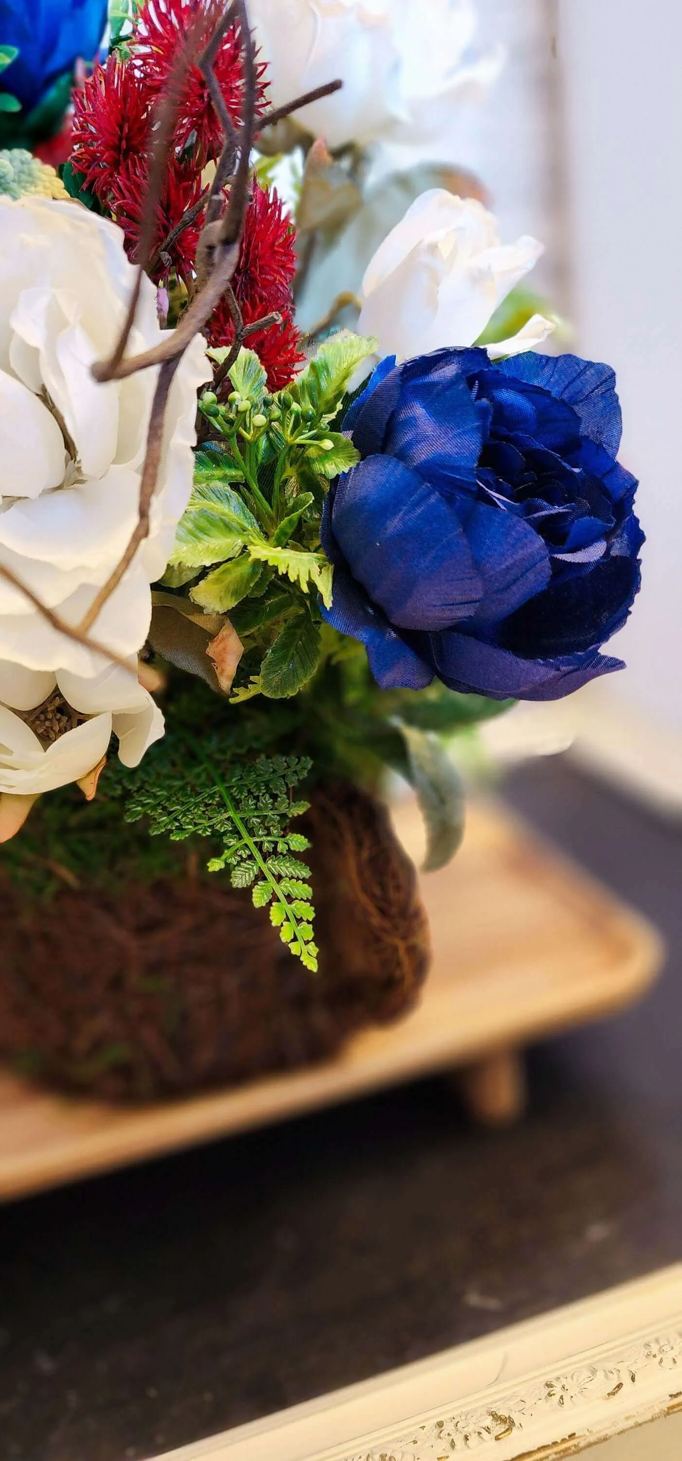 Patriotic Watering Can Floral Arrangement - Red, White & Blue Centerpiece for 4th of July