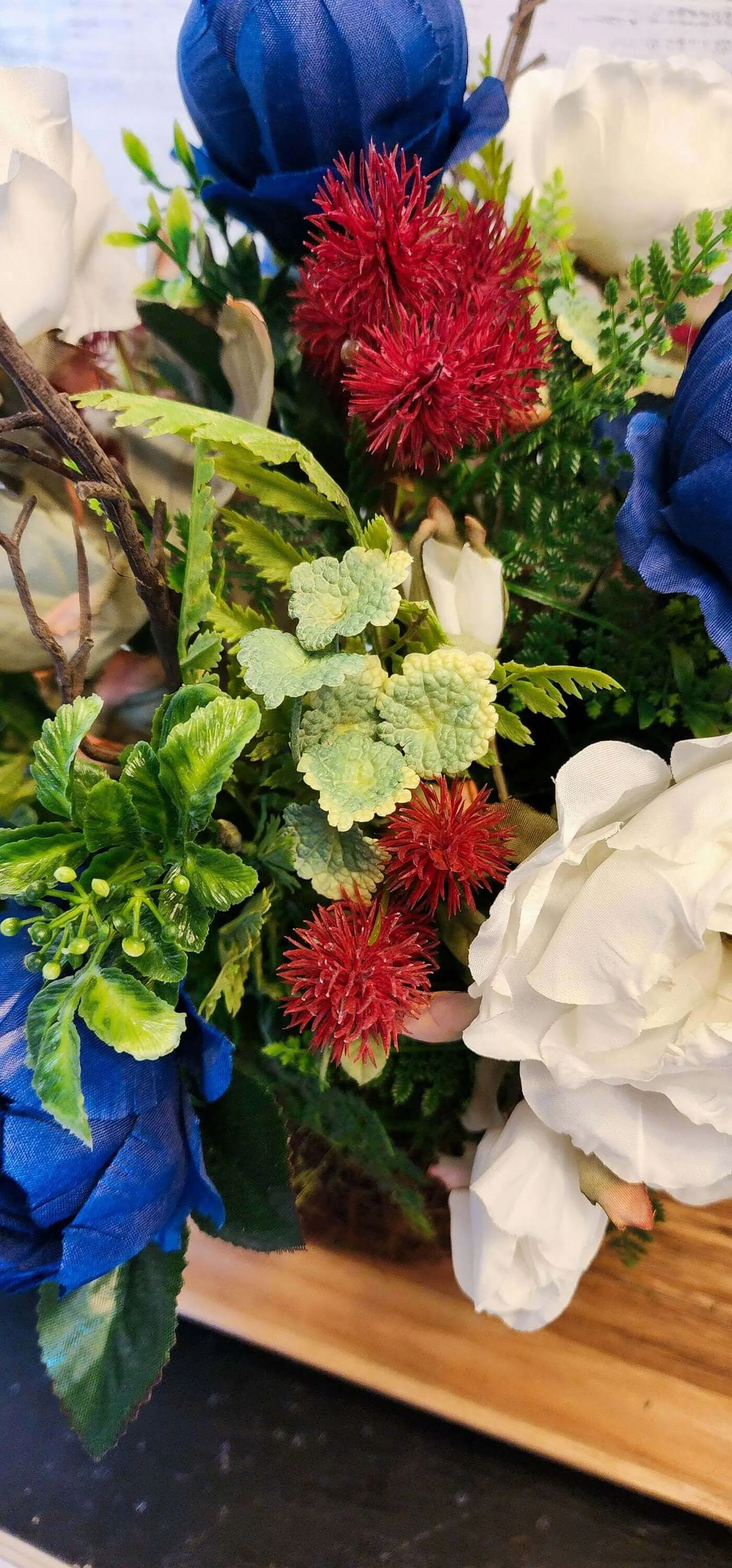 Patriotic Watering Can Floral Arrangement - Red, White & Blue Centerpiece for 4th of July