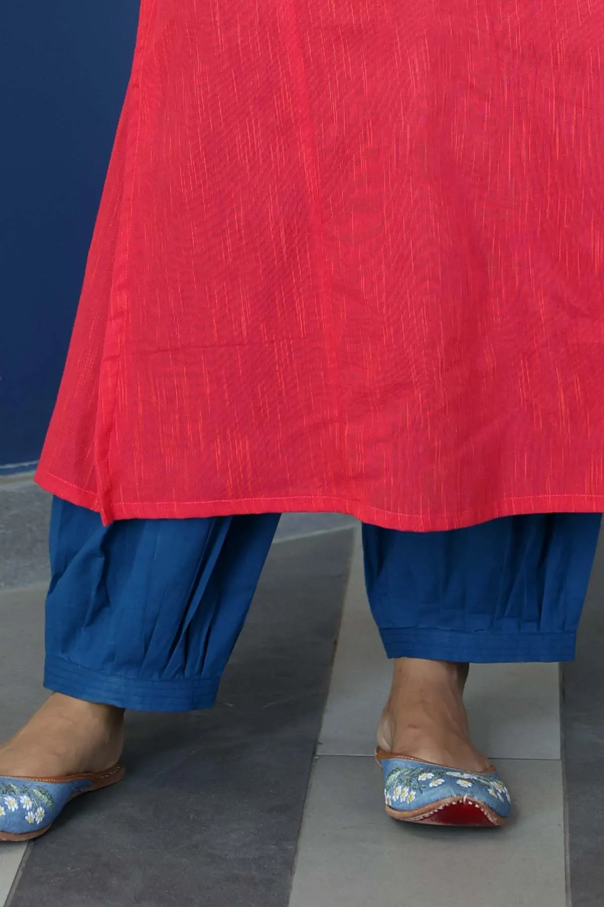 Salwar Style Cotton Straight Pants In Blue Color