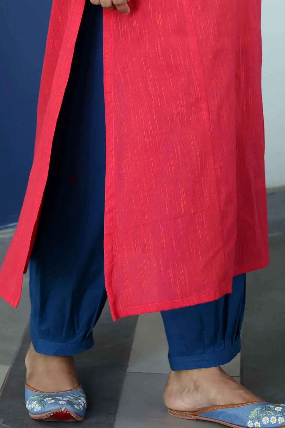 Salwar Style Cotton Straight Pants In Blue Color