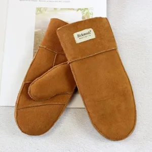 Sheepskin Leather Wool Mittens with Genuine Leather and Sheepskin Fur