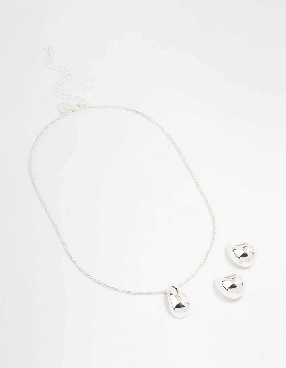 Silver Puffy Pear Jewellery Set