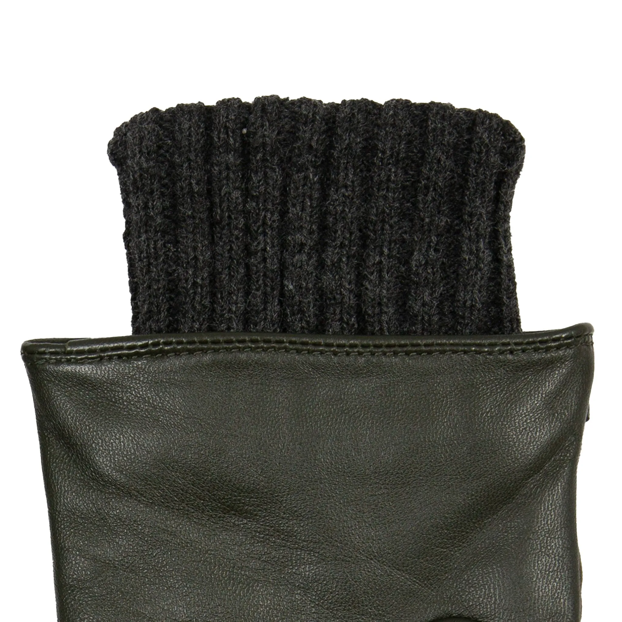 Women’s Touchscreen Water Resistant Lined Waxed Cotton and Leather Gloves with Knitted Cuffs