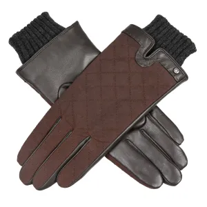 Women’s Touchscreen Water Resistant Lined Waxed Cotton and Leather Gloves with Knitted Cuffs