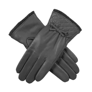 Women’s Wool-Lined Leather Gloves with Quilted Cuffs and Bow