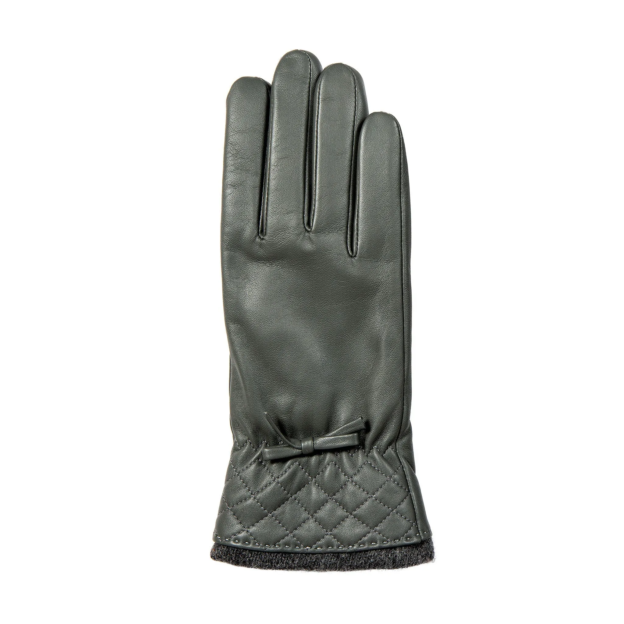 Women’s Wool-Lined Leather Gloves with Quilted Cuffs and Bow