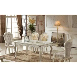 Wooden Twist Glorious Royal Hand Carved Teak Wood 6 Seater Dining Table Set Elegant ( White Finish )