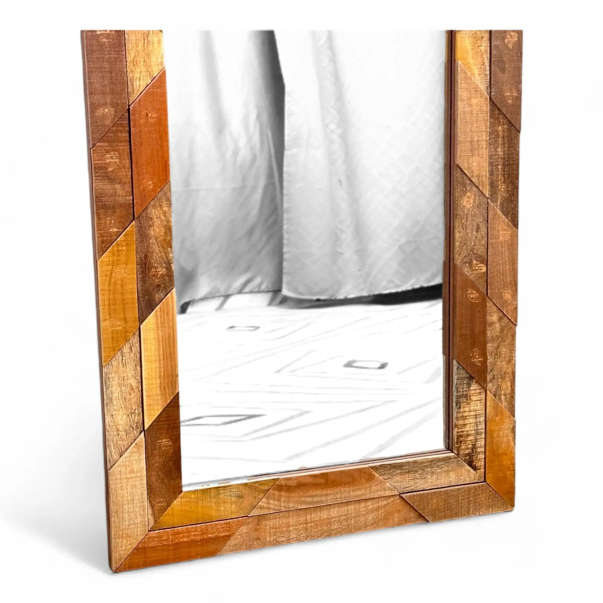 Wooden Twist Nuzzle Traditional Rectangular Hand-Carved Mango Wood Decorative Wall Standing Frame Mirror (72 x 24 inch)