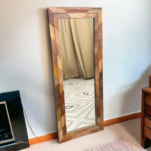 Wooden Twist Nuzzle Traditional Rectangular Hand-Carved Mango Wood Decorative Wall Standing Frame Mirror (72 x 24 inch)